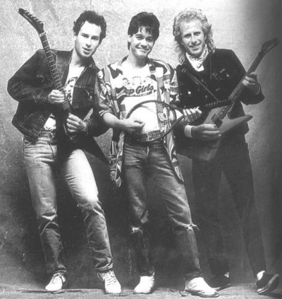 Edward Van Halen sponsoring Kramer with John McEnroe and Vitas Gerulaitis in 1987